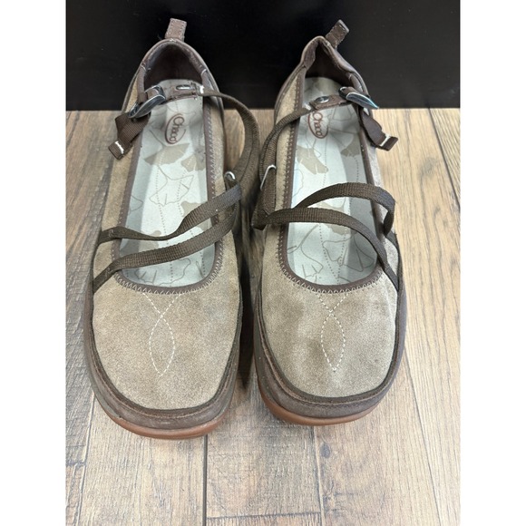Chaco Shoes - Chaco Jane Walnut Suede Mary Jane Flats Brown Adjustable Strap Shoes Womens 8